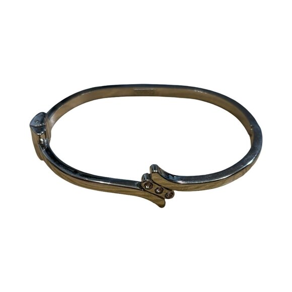 Vintage Clamper Style Silver Tone 3 Rhinestone Bracelet Cute Timeless Bangle - Picture 3 of 7